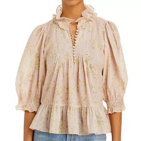 REBECCA TAYLOR ADELA VOILE FLORAL PRINT RUFFLE BLOUSE WOMENS SMALL BOHO SPRING - Picture 1 of 7